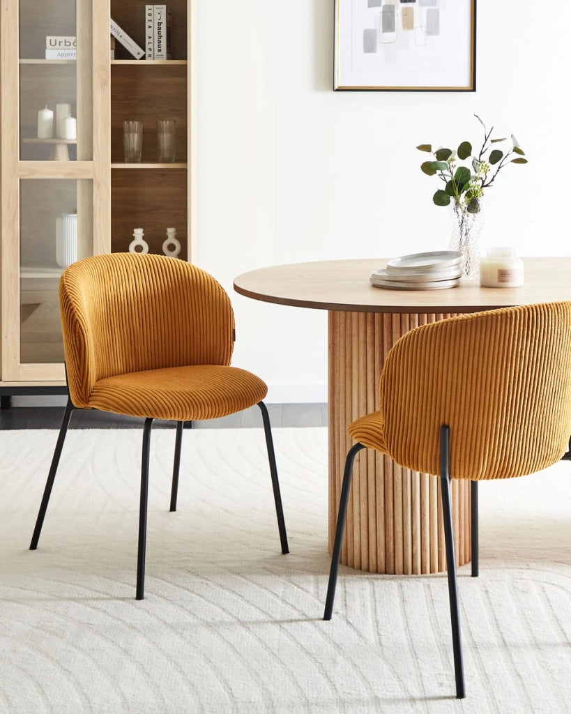 Set di 2 sedie da pranzo in tessuto boucle verde stile retrò seduta rotonda