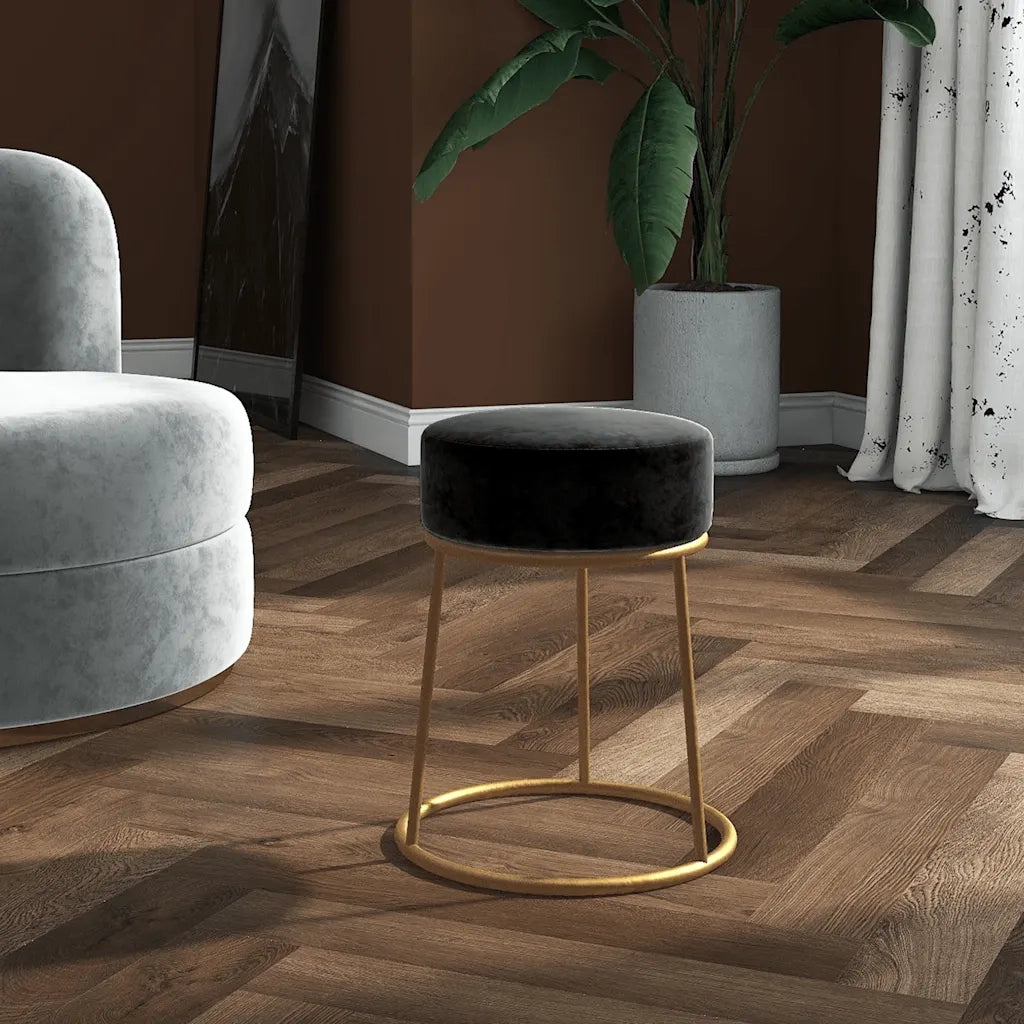 Sgabello Rotondo Nero in Velluto CFW4619334