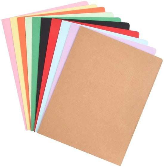 Pacchetto di 10 cartelle di presentazione in cartone, 10 set di mappe per documenti in 10 colori, copertina archivio 310x220 mm con spazio per biglietti da visita, fogli di cartoleria A4 in kraft per scuola, ufficio, uso aziendale e domestico.