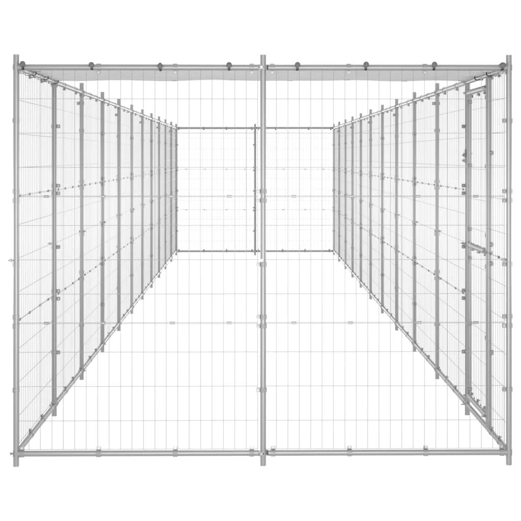 Recinto per animali da esterno per cani in acciaio zincato con tetto 26,62 m² 02_0000442