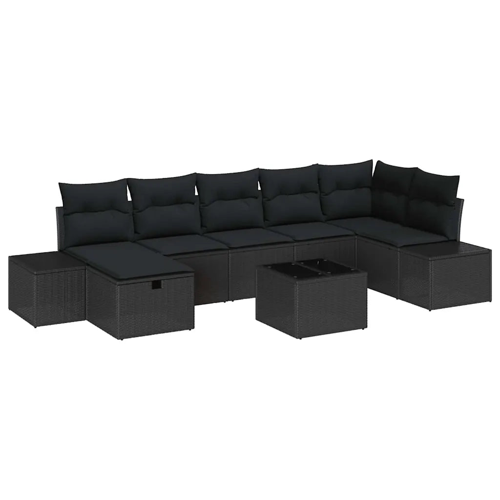 Set Divano da Giardino con cuscino 8 pcs Nero polyrattan 3359412