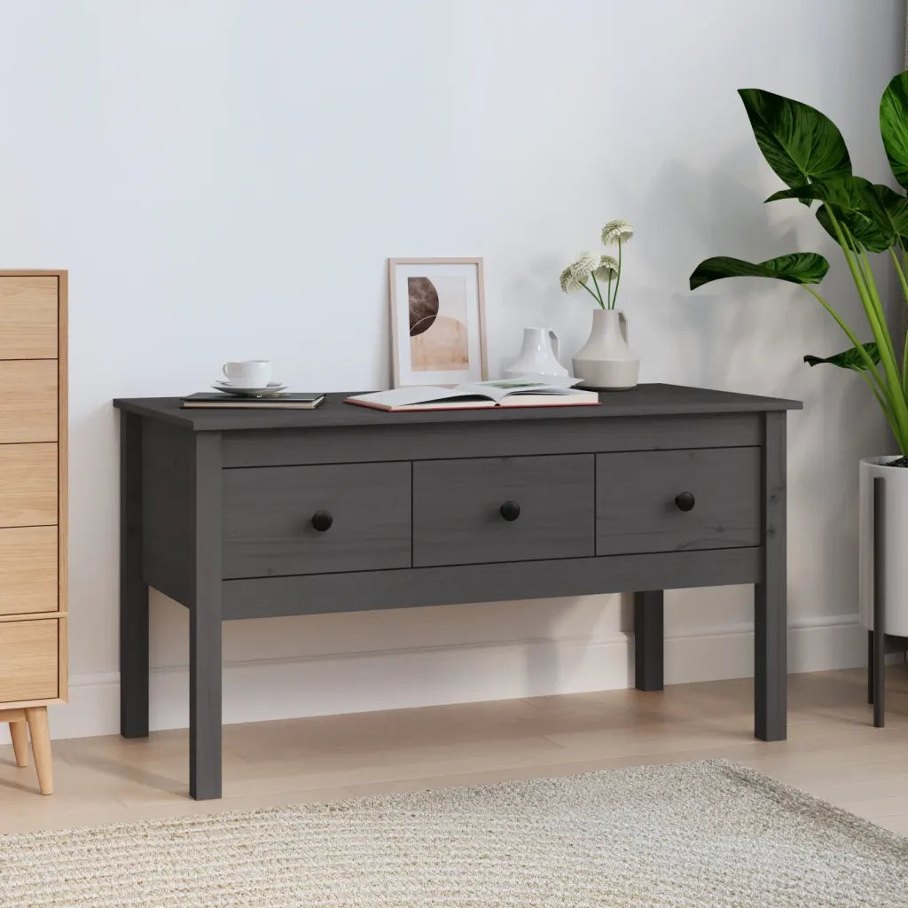 Tavolino da Salotto-Tavolino da soggiorno Grigio 102x49x55 cm Legno Massello di Pino