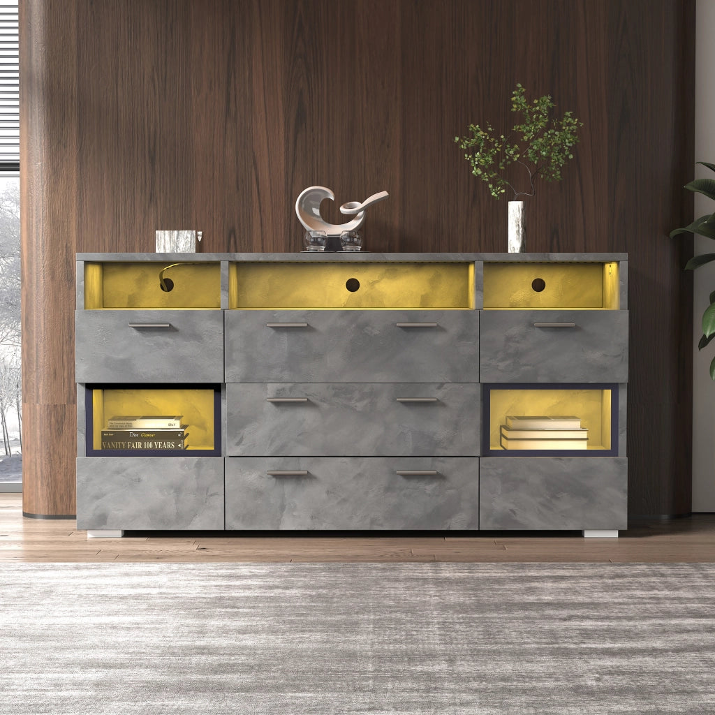 Mobile TV moderno - Zephmum- 140 cm, grigio, illuminazione LED, porte in acrilico trasparente