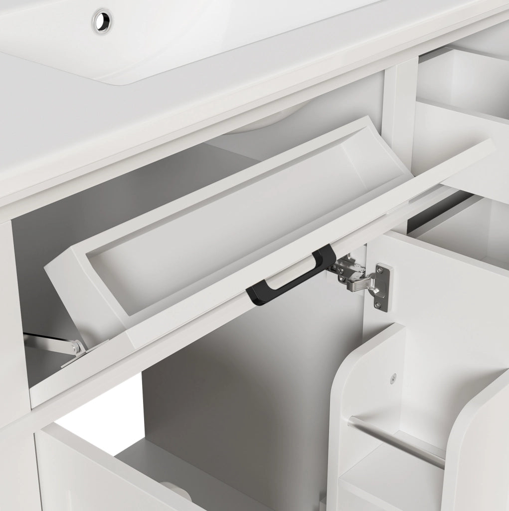 Mobile bagno da terra bianco con lavabo in ceramica, 4 cassetti e ante