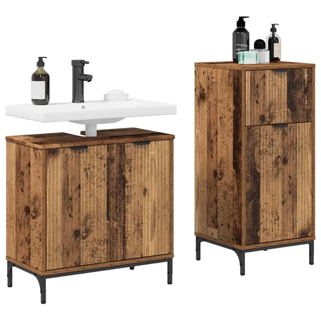 Set di mobili per il Bagno | Armadio da bagno con cassetto 2 pz Legno vecchio