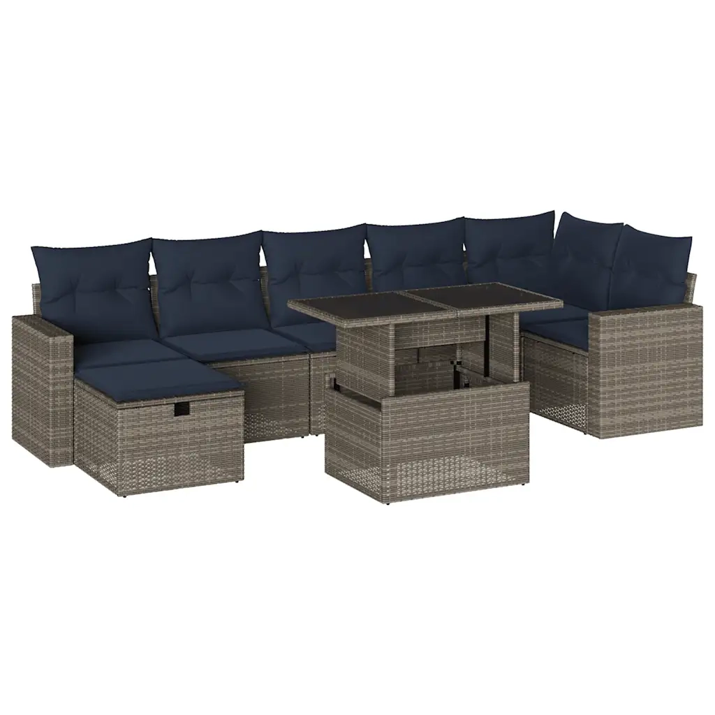 Set Divani da Giardino 8 pz con Cuscini Grigio in Polyrattan 3274831