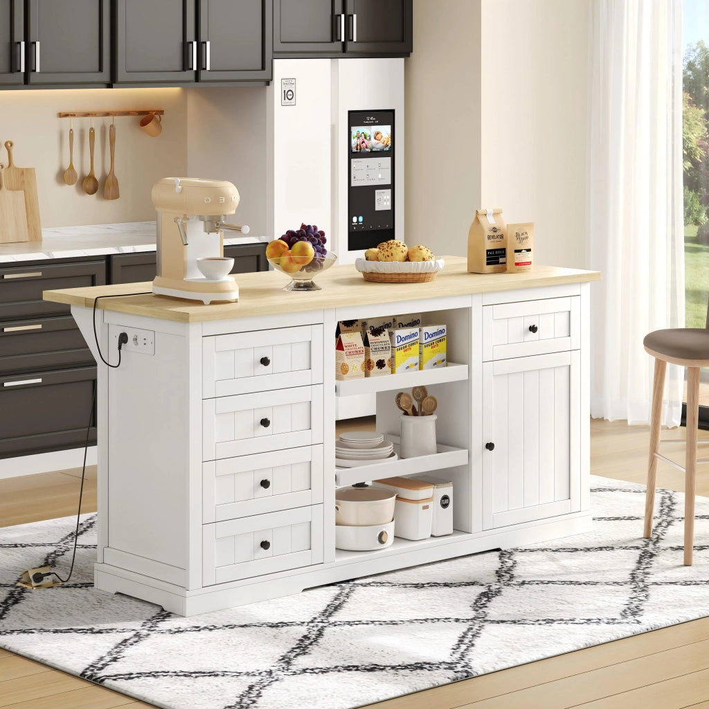 Credenza da Cucina con 5 Cassetti; 2 Ripiani Estraibili; Piano Ribaltabile e Prese; 150x65x75;5 cm