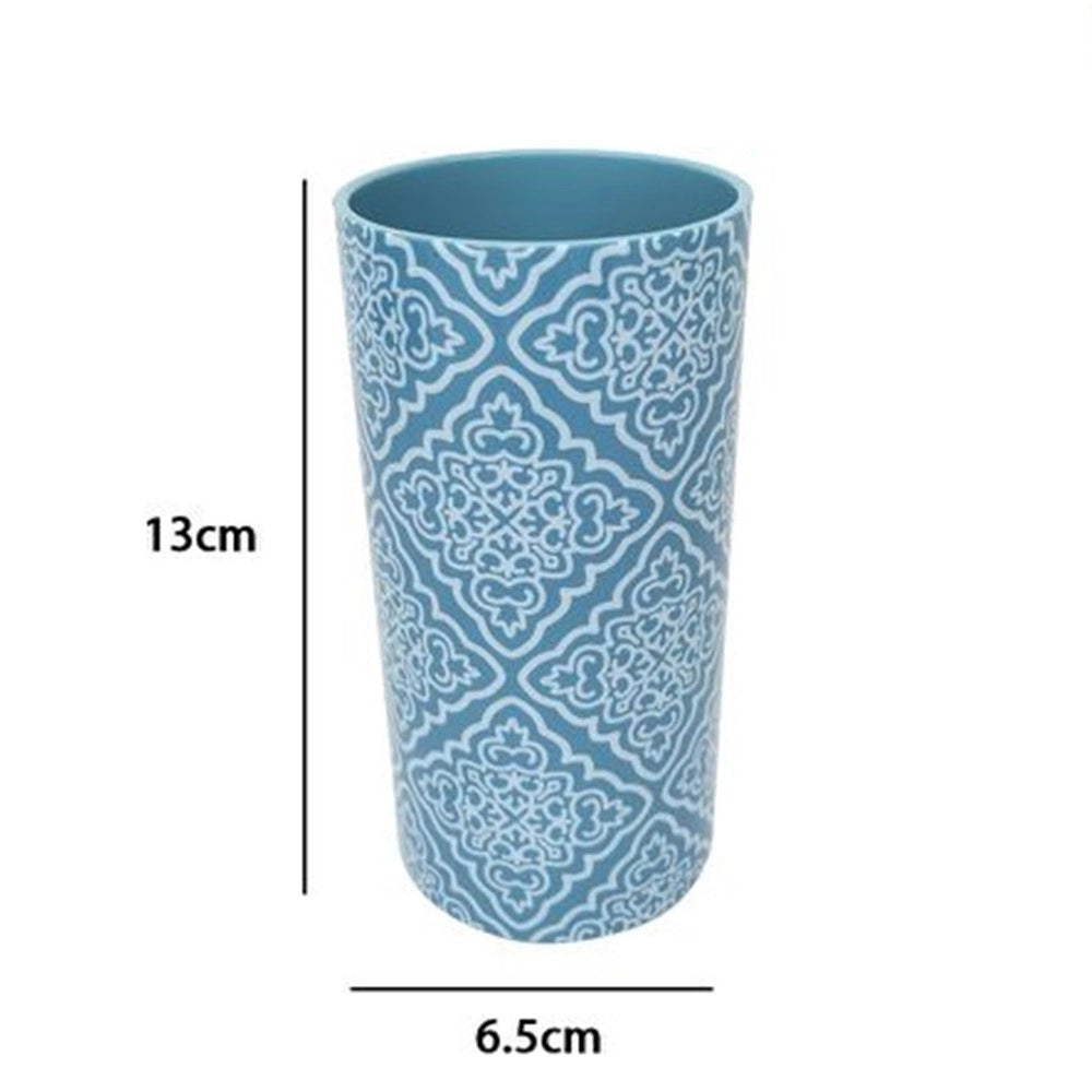 Trade Shop - Bicchiere Porta Spazzolino Celeste Con Maioliche Accessorio Arredo Bagno 87026 -