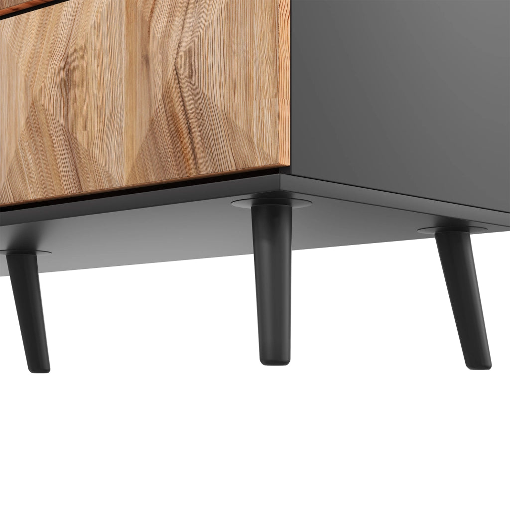 Credenza a 6 cassetti con frontali rialzati, struttura in MDF e pannello truciolare, nero e naturale 120 × 40 × 85 cm