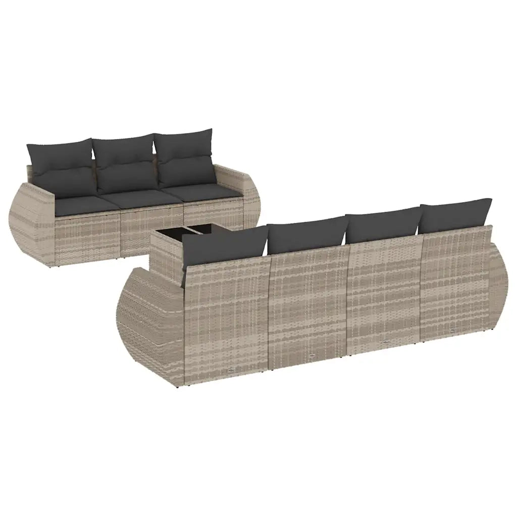 Set Divano da Giardino 8pz con Cuscini Grigio Chiaro Polyrattan 3221131