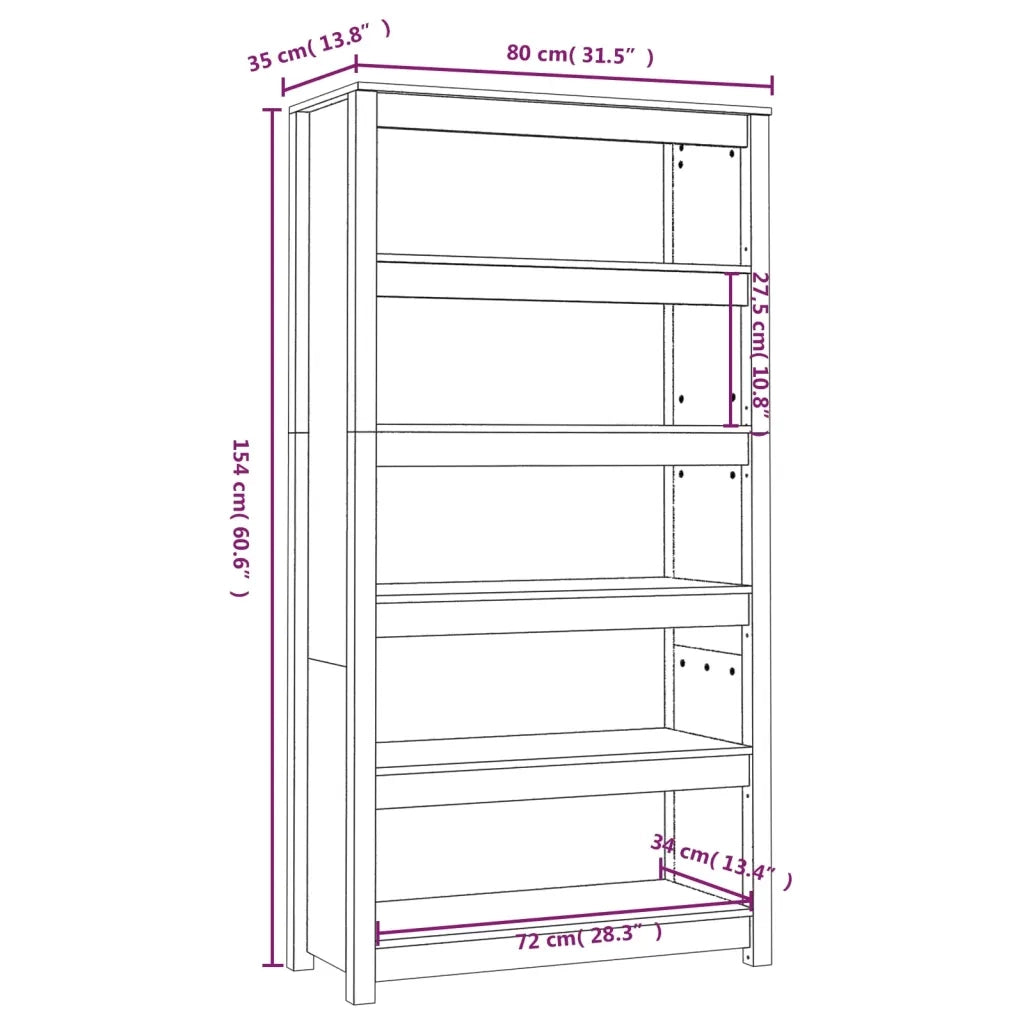 Libreria-Scaffale per Libri-Mobile di Stoccaggio Nera 80x35x154 cm in Legno Massello di Pino
