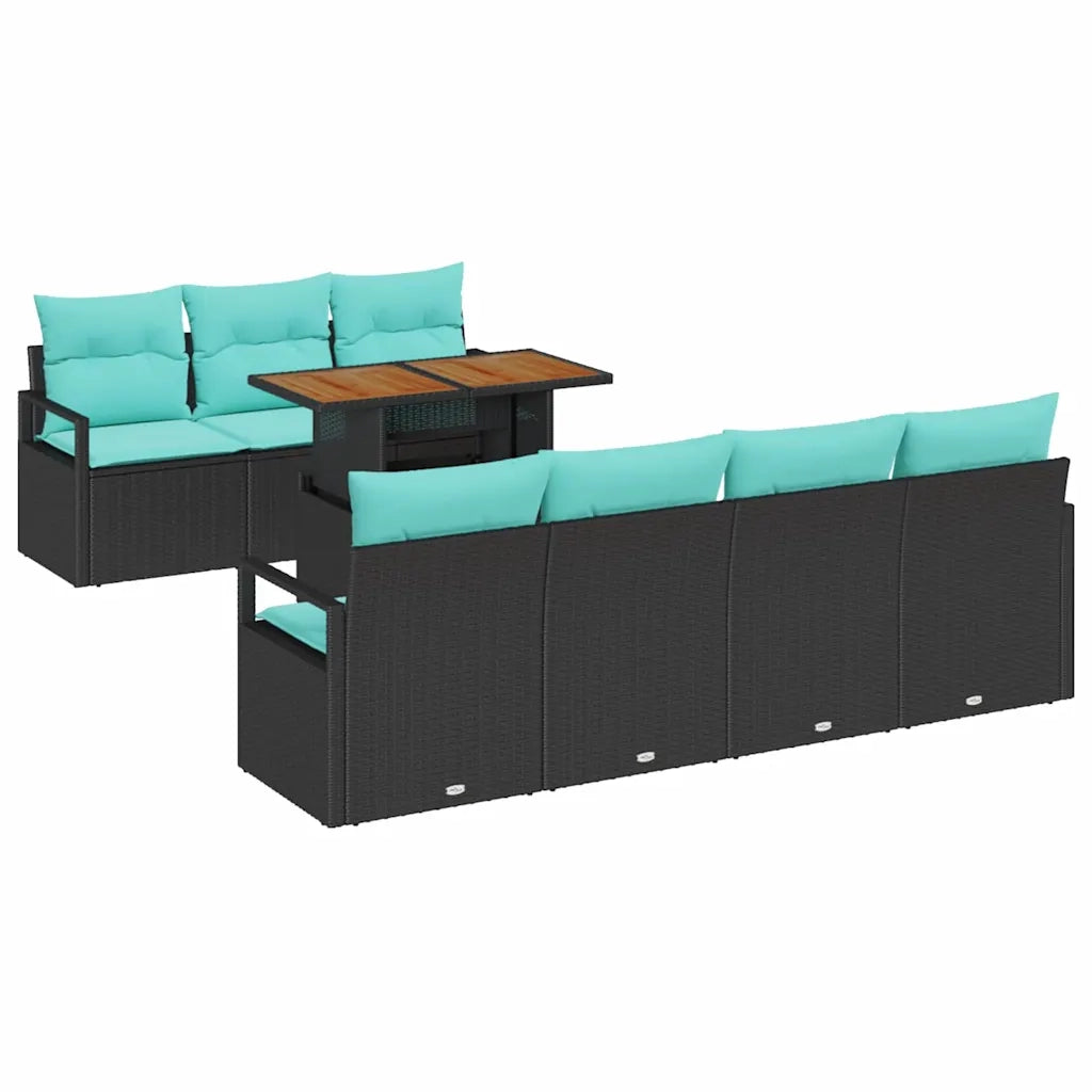 Set Divano da Giardino con cuscino 8 pcs Nero e Verde acqua 3349675