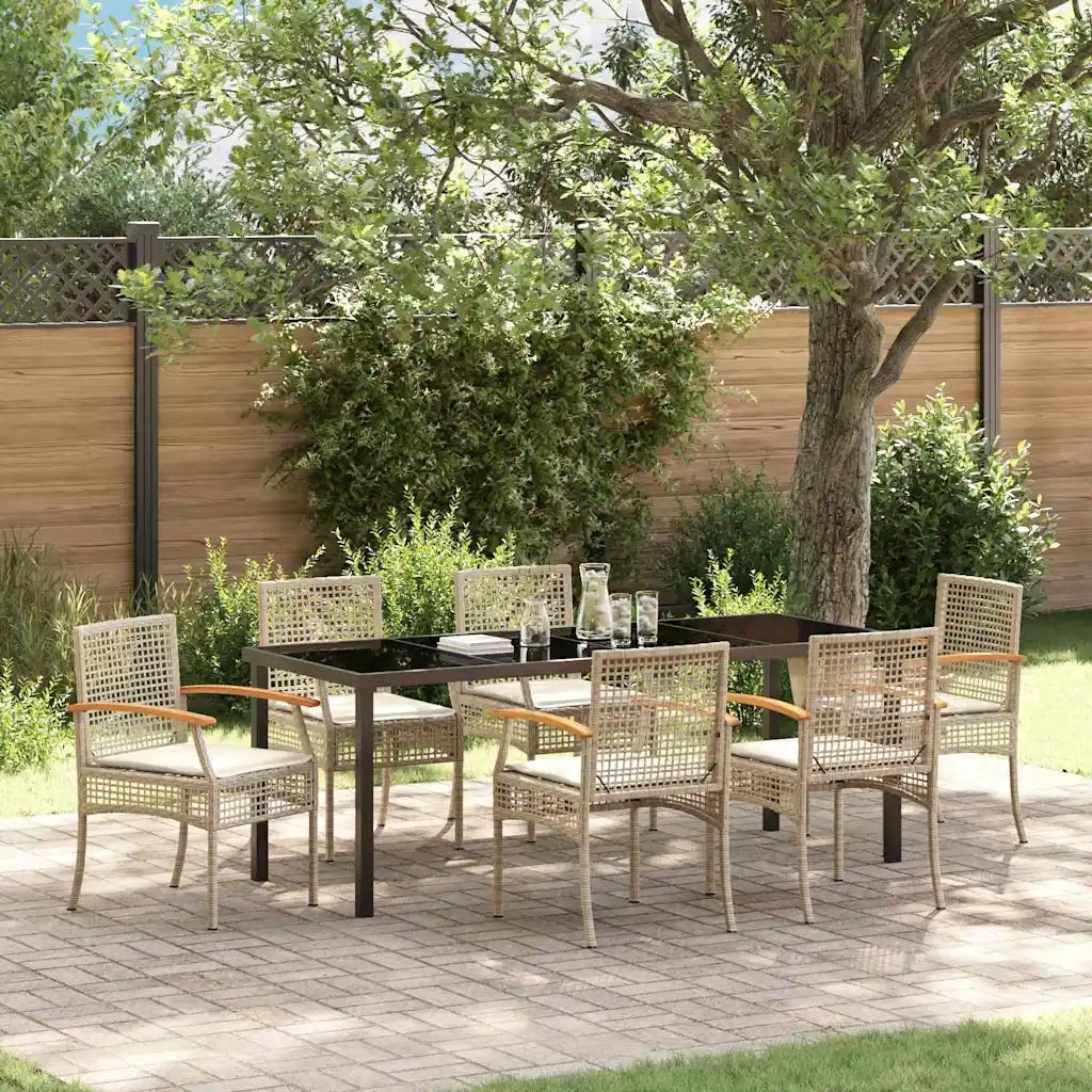 Set da Pranzo per Giardino 7 pcs Beige e Nero Rattan 3380832