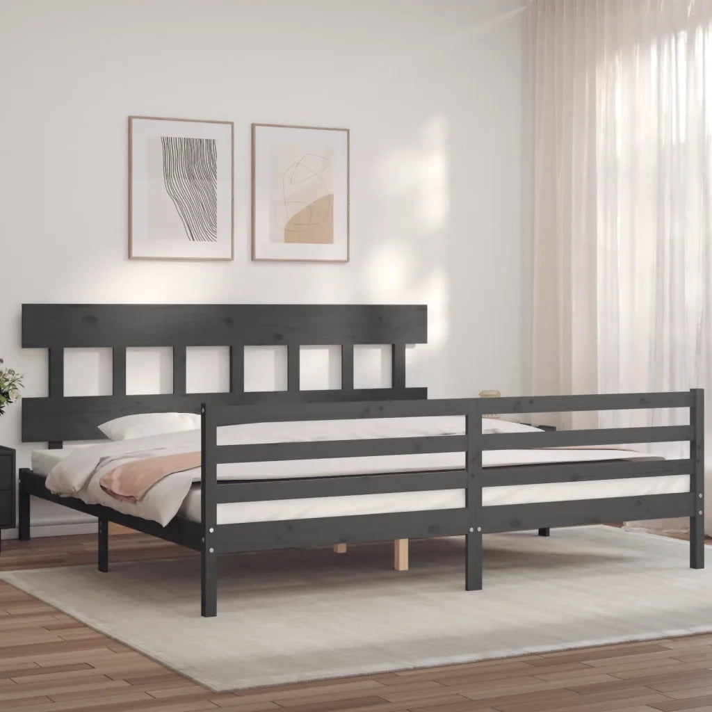 Giroletto con Testiera Grigio 200x200 cm in Legno Massello 3195178