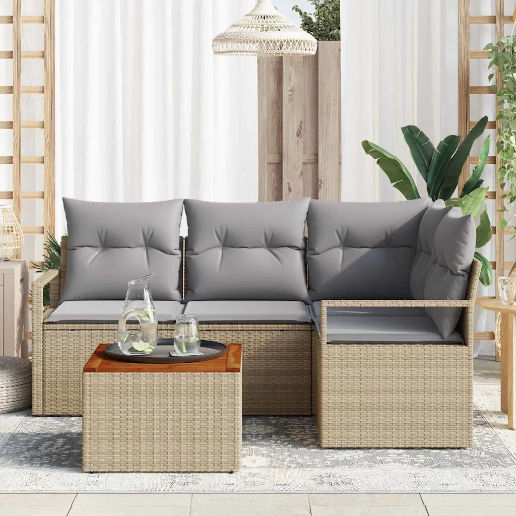 Set Divano da Giardino con cuscino 5 pcs Beige polyrattan