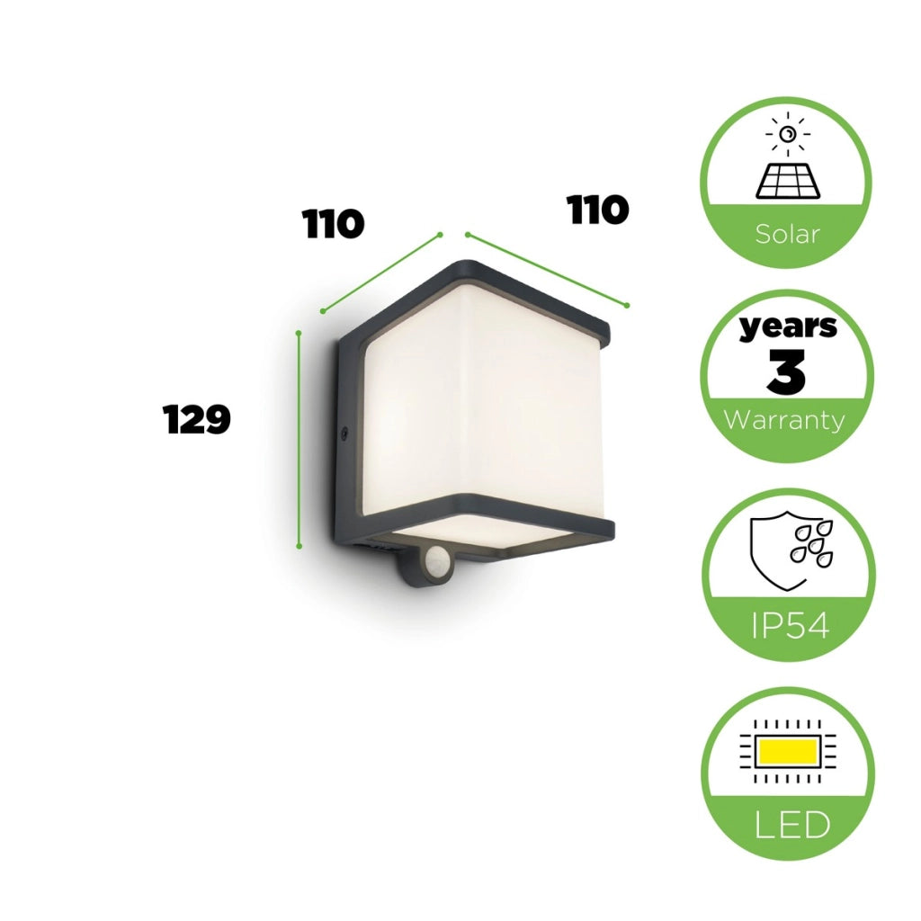 Applique esterna LED 8W solare sensore Lutec Doblo antracite