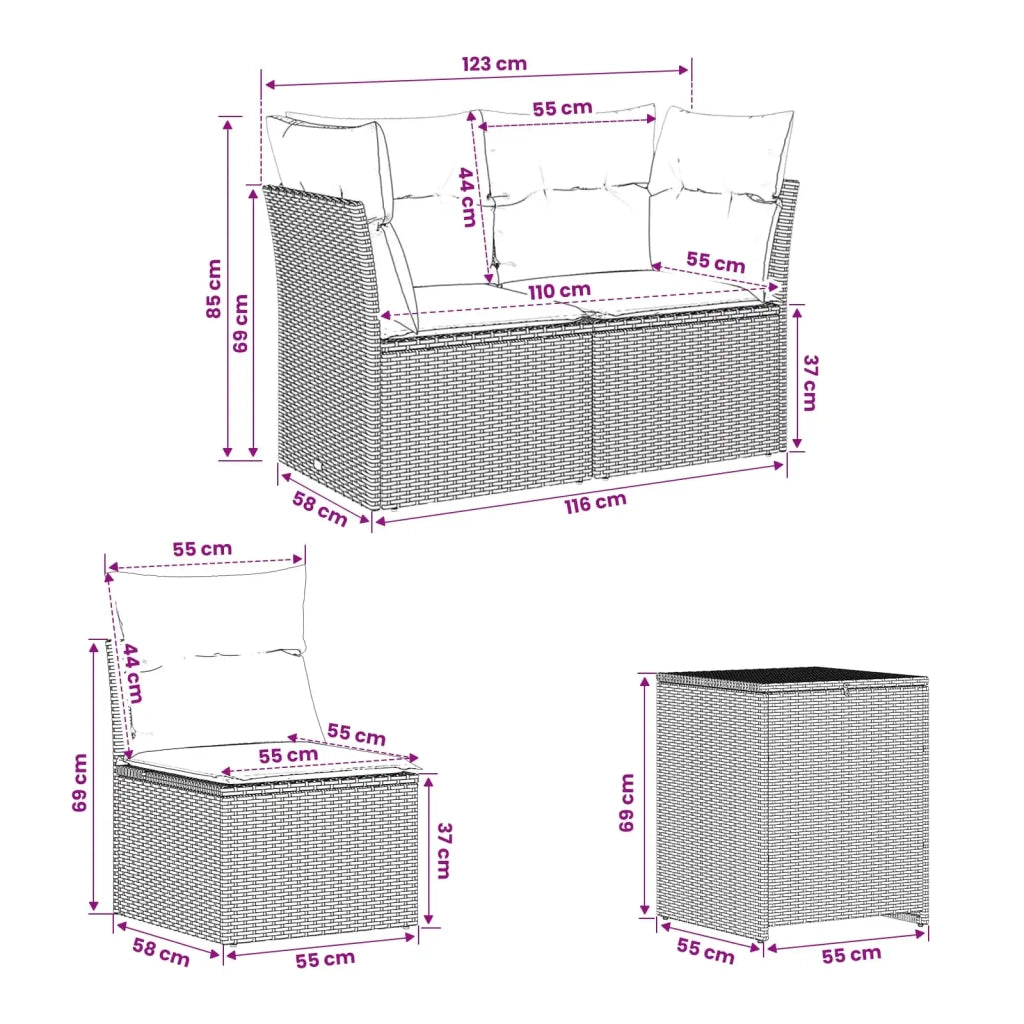 Set di divani 5 pz Beige e Bianco Crema 3447842