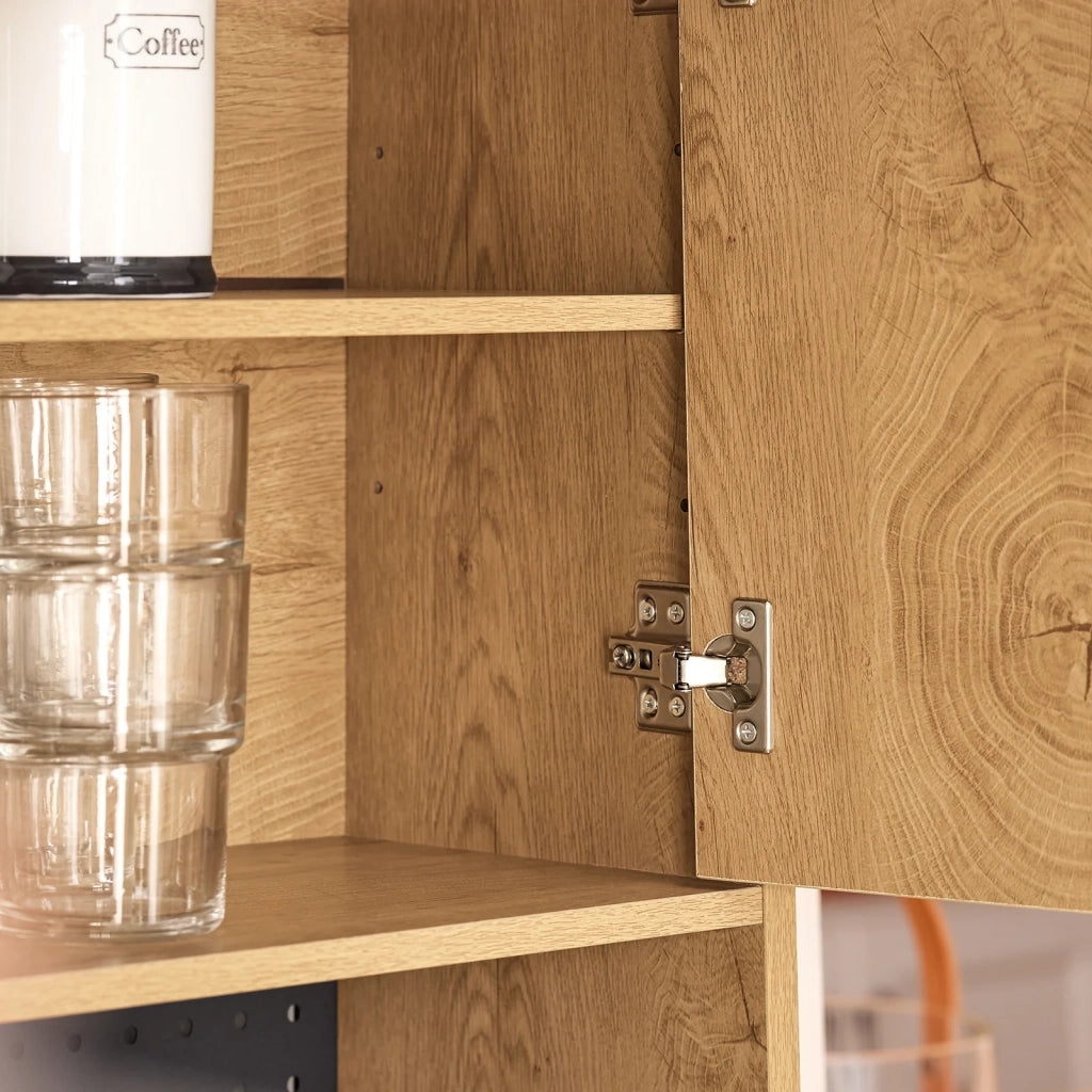 SoBuy Credenza alta da cucina con pegboard Ripiano per microonde e ampio spazio contenitivo Mobile multiuso vintage Naturale 60x40x170 cm FSB98-N