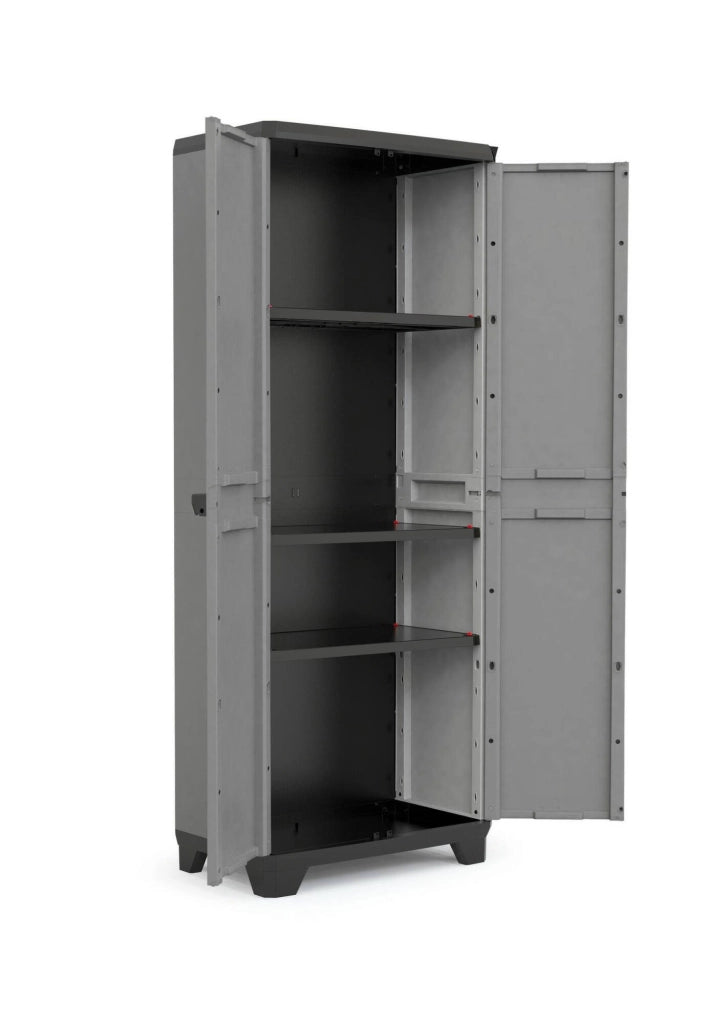 Armadio da esterno Cochrane, Mobile outdoor, Mobiletto giardino multiuso, Contenitore per balcone o garage, Made in Italy, 68x39 h173 cm, Grigio