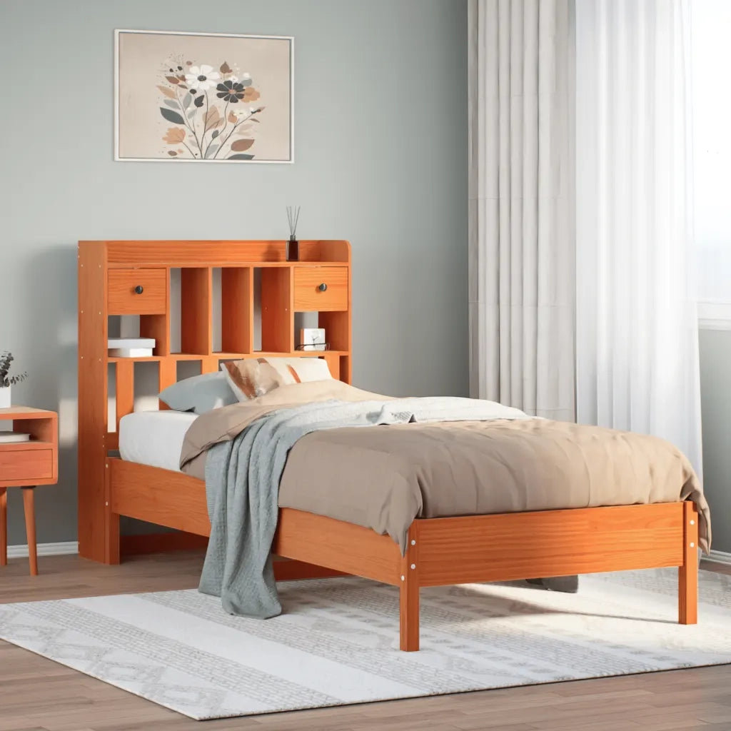 Letto Libreria senza Materasso Marrone Cera 75x190 cm in Pino 3322935
