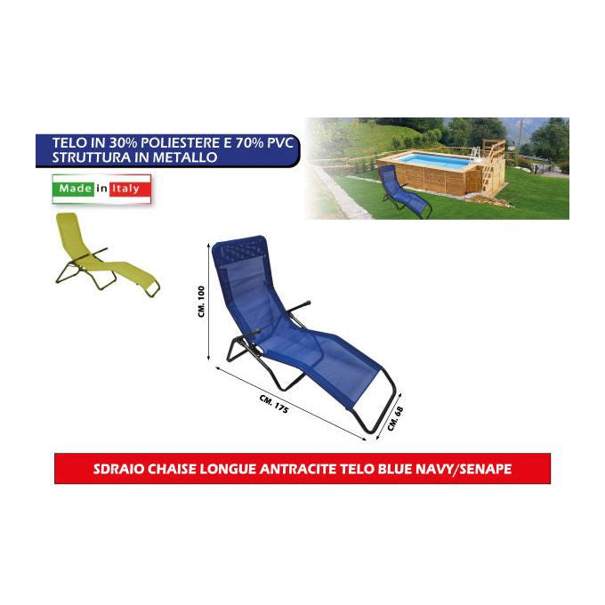 Sdraio chaise longue Sicignano antracite con telo senape per giardino e esterni