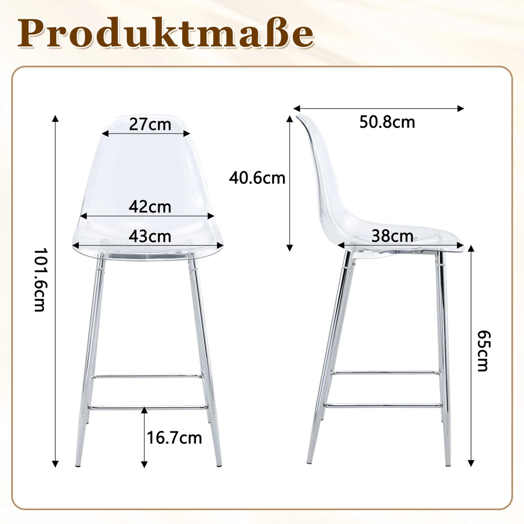 Sgabello da bar trasparente con struttura in metallo e poggiapiedi in plastica argento 68,5 × 48,0 × 47,0 cm