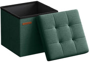 Sedia pieghevole con cassetto di stoccaggio - contenitore di stoccaggio - capacità 22L - dimensioni 30 x 30 x 30 cm - tessuto di stoffa in lino verde