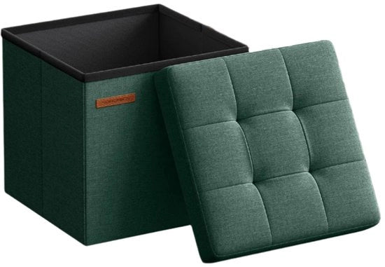 Sedia pieghevole con cassetto di stoccaggio - contenitore di stoccaggio - capacità 22L - dimensioni 30 x 30 x 30 cm - tessuto di stoffa in lino verde