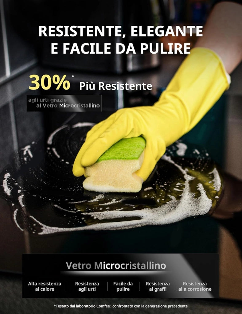 Comfee' cih351d215k1 piano cottura ad induzione con 2 zone flessibili, 9 livelli di potenza con funzione boost, superficie di cottura 20% maggiore, blocco bambino, controllo a tocco