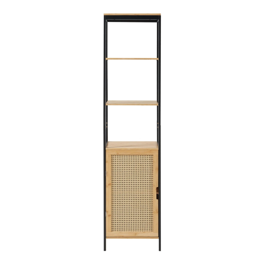 Mobiletto da bagno a colonna in bambù e rattan 172 x 40 x 35 cm MDF beige 03_0009954