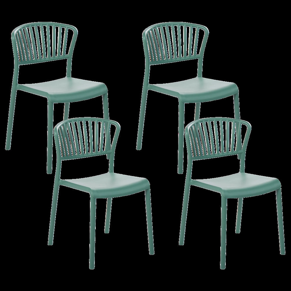 Set di 4 sedie da pranzo in plastica verde per interni ed esterni da giardino impilabili in stile minimalista