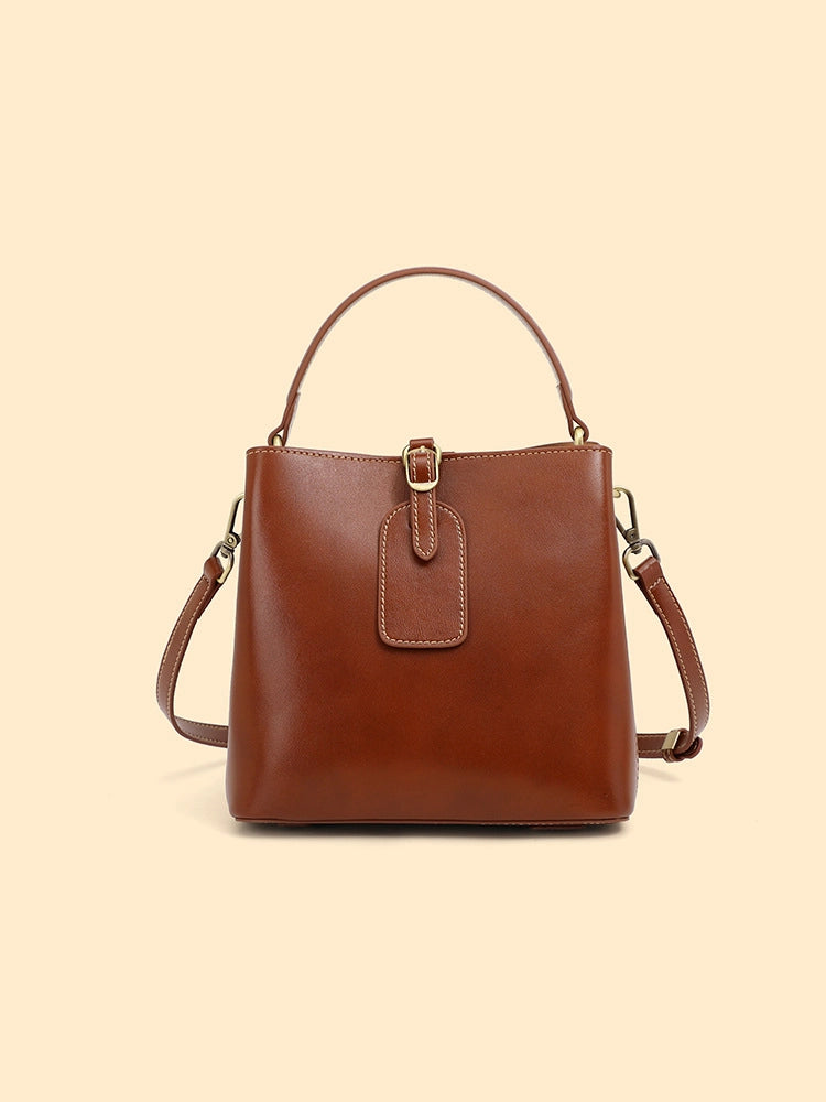 Borsa tote da donna in vera pelle, morbida, marrone