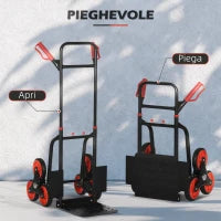 Carrello Portapacchi Pieghevole 120 kg max con Maniglia Estraibile, 60x45x109 cm, Rosso e Nero