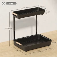 Scaffale da Cucina con 2 Ripiani, 40x30x42 cm, Nero