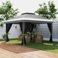 Gazebo Pieghevole 3.6x3.6 m con Pareti, Altezza Regolabile e Protezione UPF50+, Borsa con Ruote, Grigio