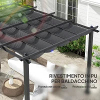 Pergola Gazebo 4x3 m con 8 Fori di Drenaggio, in Alluminio, Metallo e Poliestere, Grigio Scuro