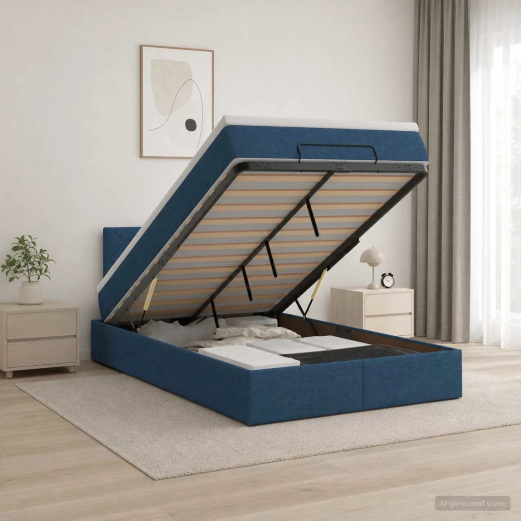 Letto Ottomano con Materasso e LED Blu 120 x 190 cm Tessuto 3456980