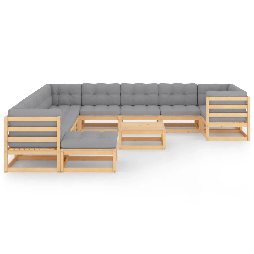 Set Divani Giardino 12 pz con Cuscini in Legno Massello di Pino 3077099