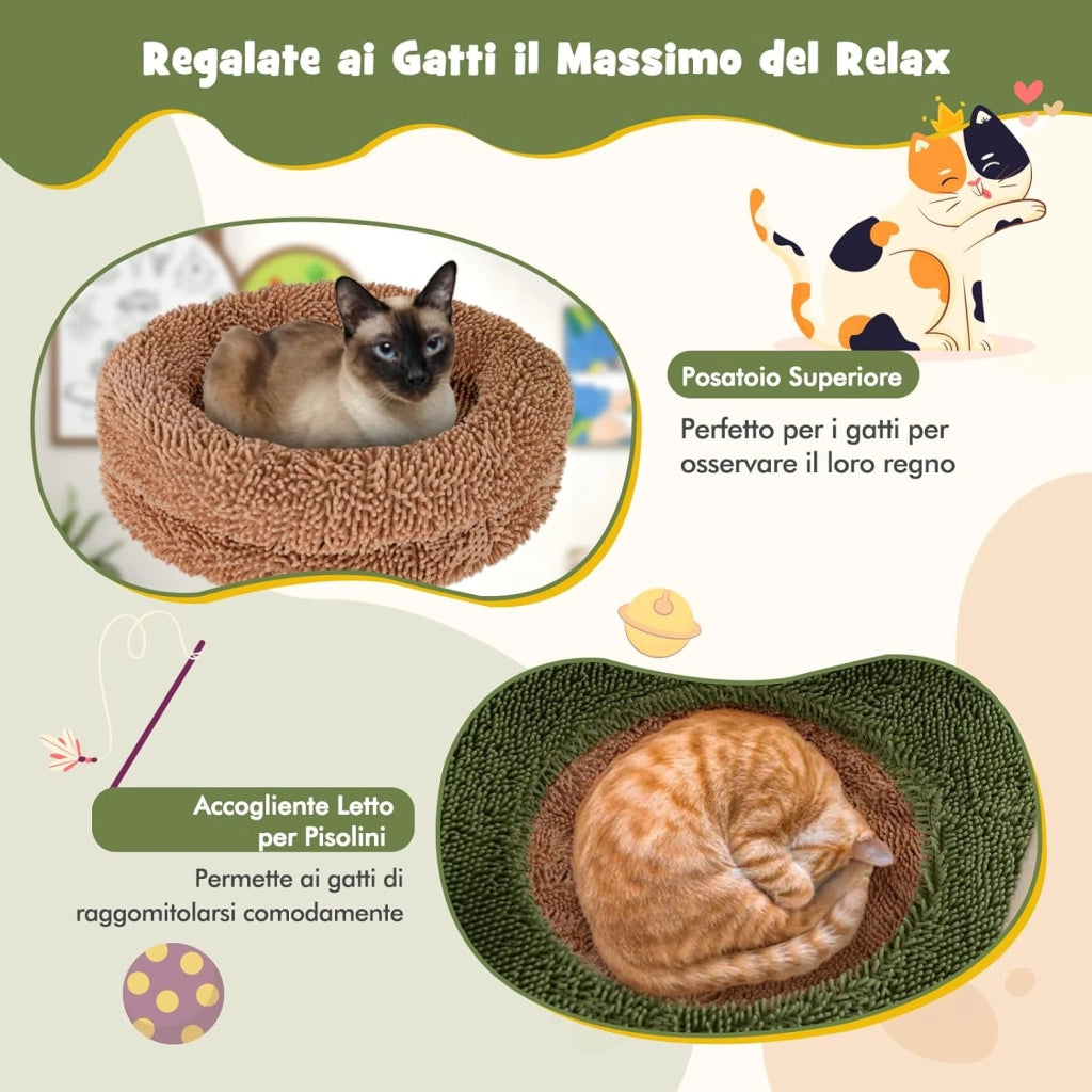 Albero per Gatti 152 CM, Tiragraffi per Gatti in Sisal con Posatoio in Peluche, Giocattolo Appeso, Autopulizia, Pianta Finta e Piattaforme di Salto, Centro Attività per Gattini