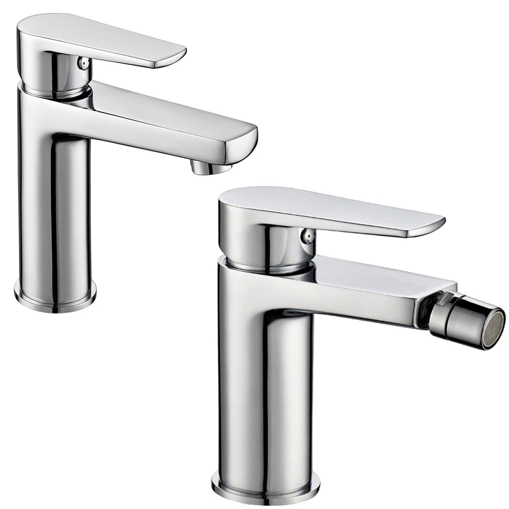 Coppia di miscelatore rubinetto bidet e miscelatore lavabo linea asia cromata