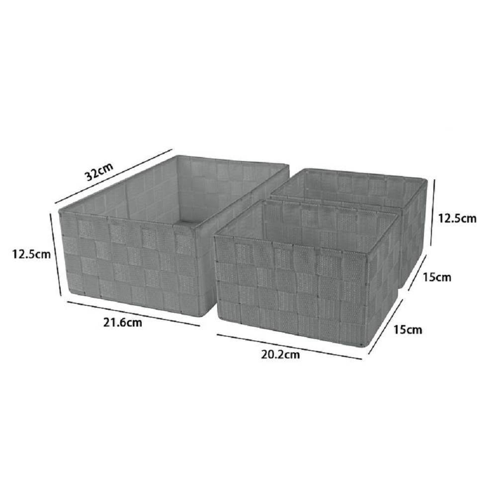 Trade Shop - Set 3 Cestini Porta Oggetti Organizer In Tessuto Rettangolari Bagno Grigio 69827 -