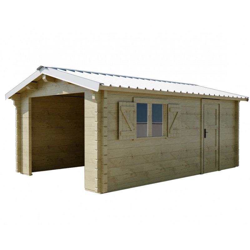 Garage in legno 360x548 cm – Pareti 60 mm – Tetto 25 m² – Porta vetro – Taïga – TA3655G Foresta