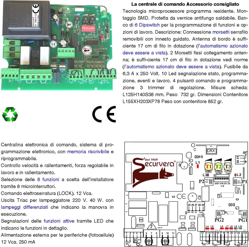 Cancello Automatico da 3,5 Metri 1 Anta Kit Automatismo Motore Elettromeccanico 230 V Spinta 250 Kg Centrale 2 Radiocomandi 1 Coppia Fotocellule Faro Led Stelo Retrattile Sblocco a Chiave Cartello