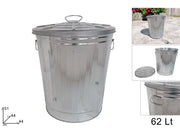Bidone Pattumiera in Metallo Zincato con Coperchio 62 Litri