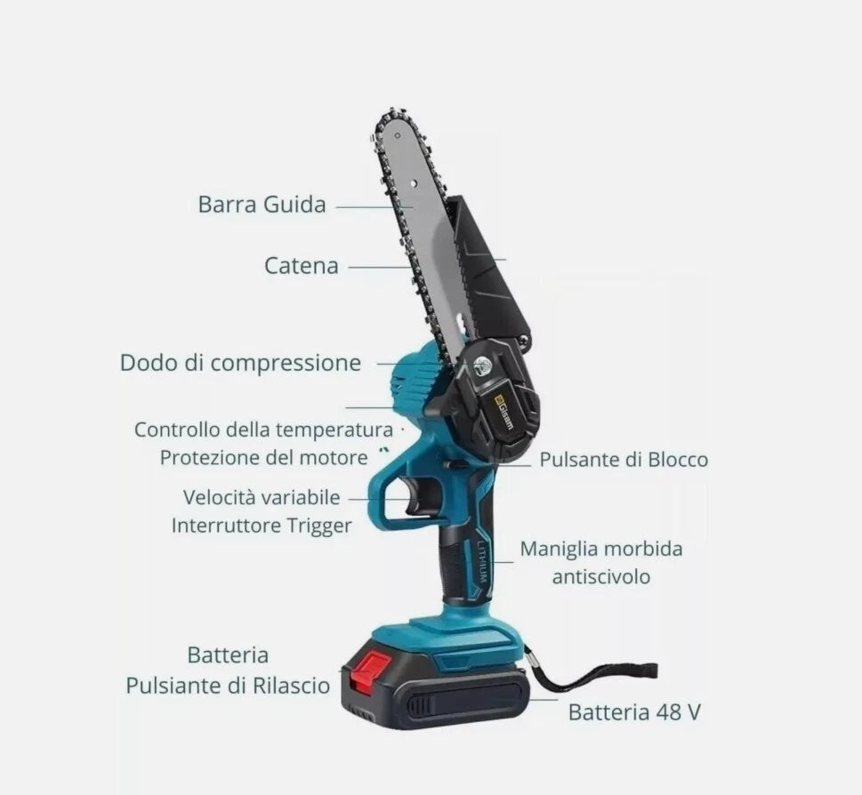 MOTOSEGA Elettrica Ricaricabile con Lama da 6” Doppia Batteria 48V Giardinaggio