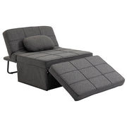 Pouf Letto Poltrona Schienale Reclinabile 95x179x78 cm in Tessuto Effetto Lino Grigio