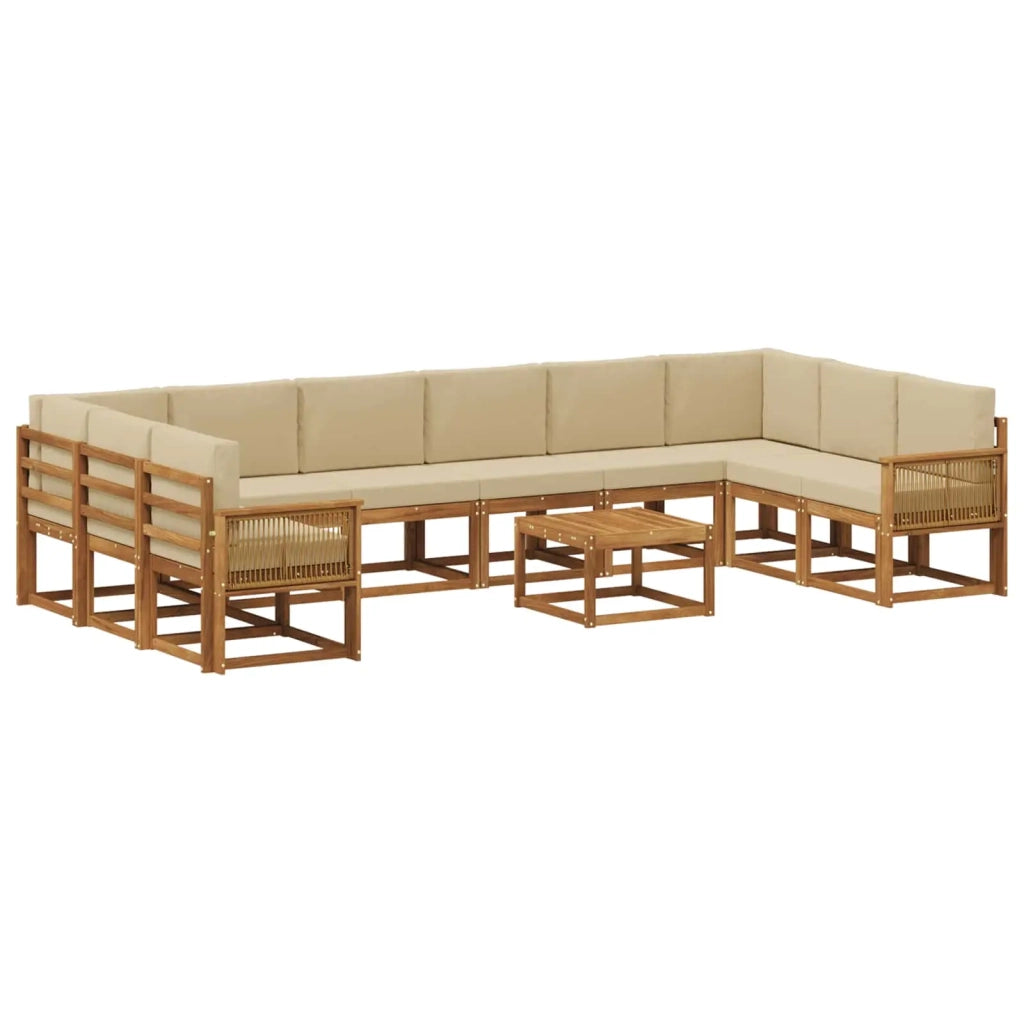 Set di divani da esterno con cuscino 11 pcs Naturale e Beige 3385599