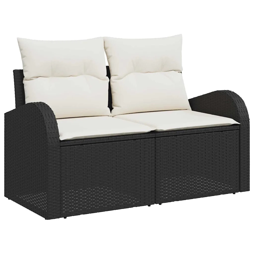 Set Divano da Giardino con cuscino 9 pcs Nero polyrattan