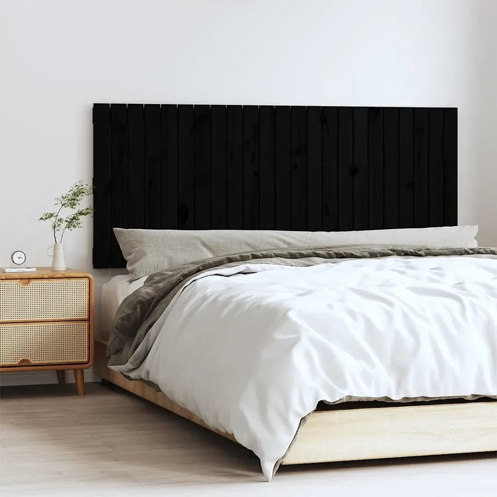Testiera | Testata da Parete Nera 147x3x60 cm in Legno Massello di Pino