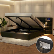 OKWISH Letto Contenitore 180×200 cm, Letto Matrimoniale con USB, Ricarica Wireless e Lampada, senza Materasso, in PU, Nero